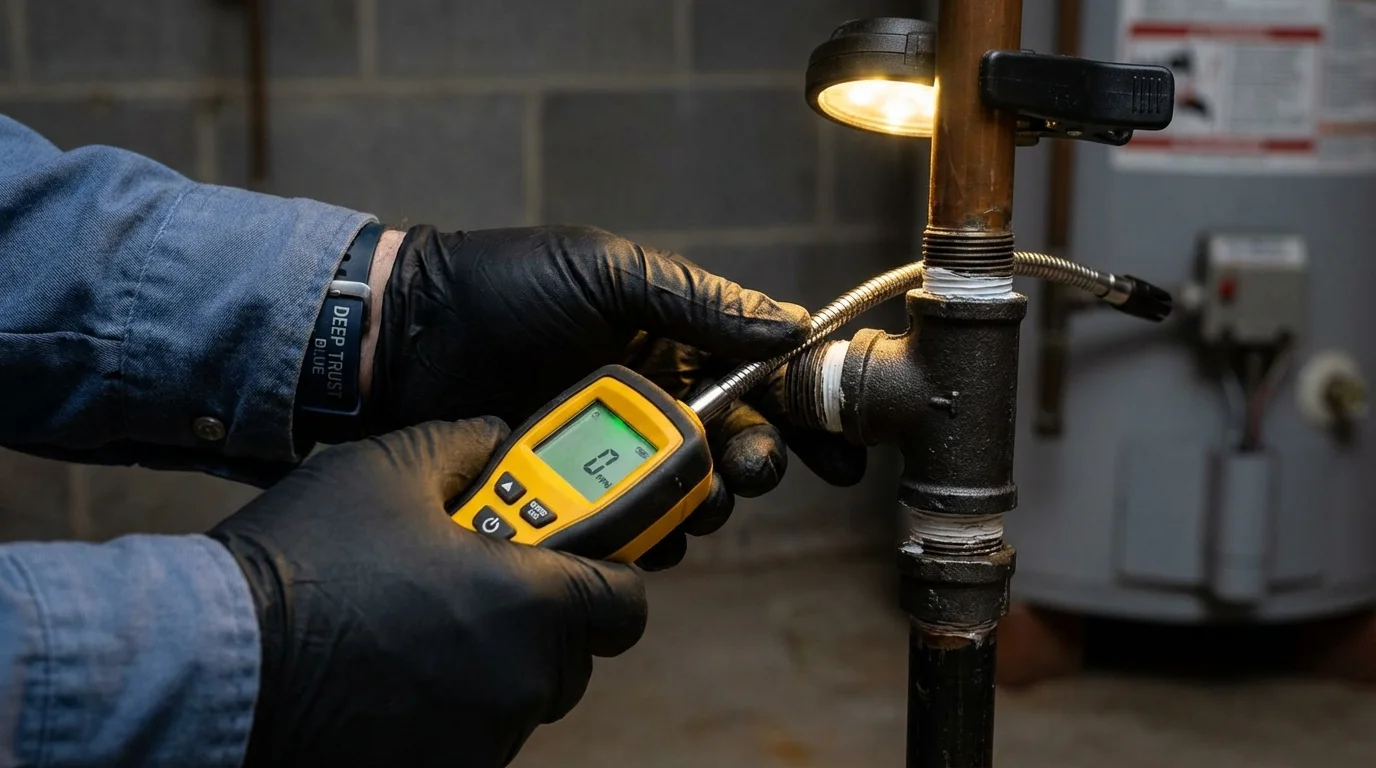 Gas leak detection with electronic sniffer by Johns Plumbing LLC in Redfield