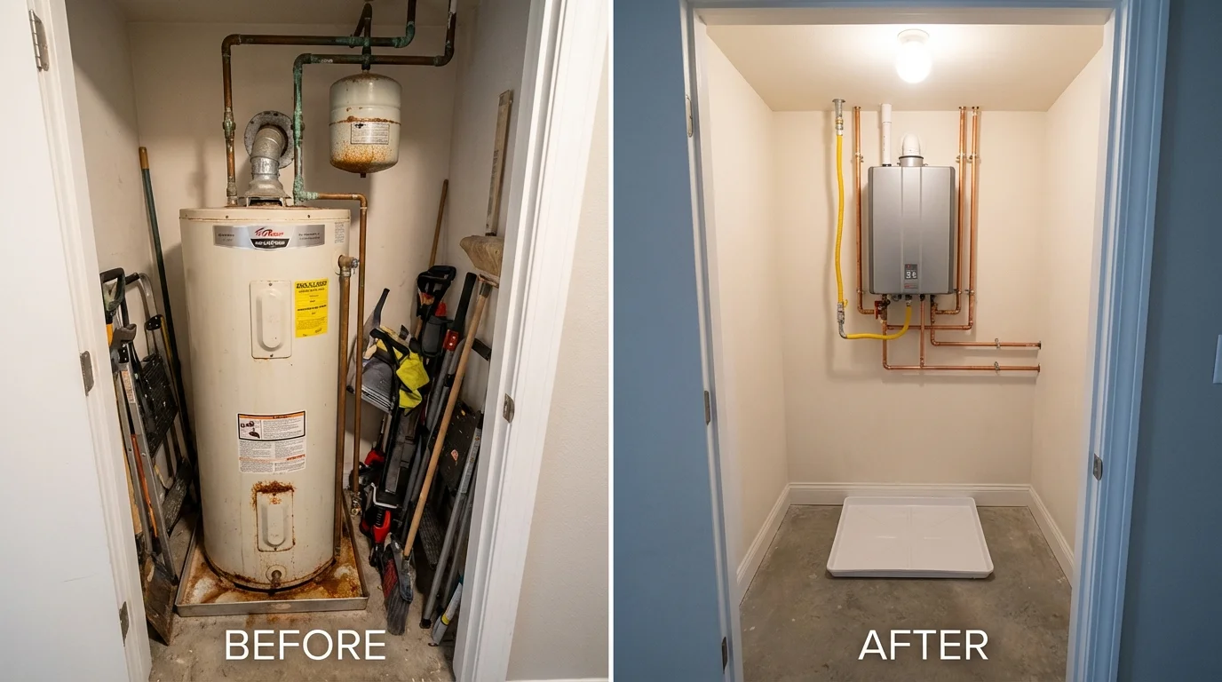 Tank water heater versus wall-mounted tankless unit comparison for Redfield, SD homeowners
