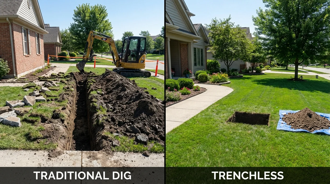 Trenchless sewer repair with minimal yard damage versus traditional excavation in Redfield, SD